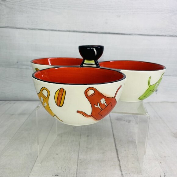 Clay Art GRILL TIME Hand Painted Summer Fun  3 Section Ceramic Condiment Server - Picture 4 of 16